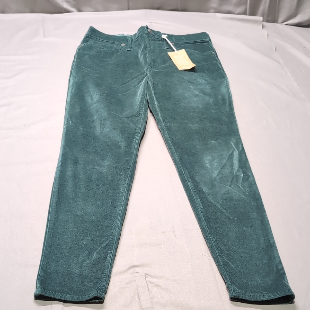 NWT Madewell Womens Green Velvet High Rise Skinny Pants Size 30W